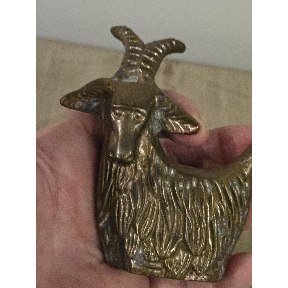 2 Vtg Brass Animals Lion & Ram Small MCM Taiwan Big Horn Sheep 3" Tall Patina - Picture 8 of 15